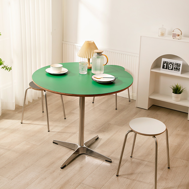 Scandinavian Dining Table Green Stainless Steel Dining Table Round Table Ins Style Vintage Solid Wood Multi-Layer Conference Negotiation Table