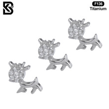 穿刺饰品配件工厂 F136钛合金内螺纹小鹿形状锆石唇钉耳钉饰品头