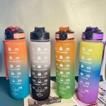 厂家直供新款1L弹跳吸嘴盖运动水壶 磨砂渐变水杯太空杯可印logo