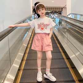 女童夏装短裤套装2024韩版中大童时尚洋气荃棉短袖休闲T恤两件套