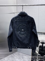 23新型国境を越えた潮牌chrome heartsクロサンスクリット刺繍は皮を貼るカウボーイの高工水洗いコートである