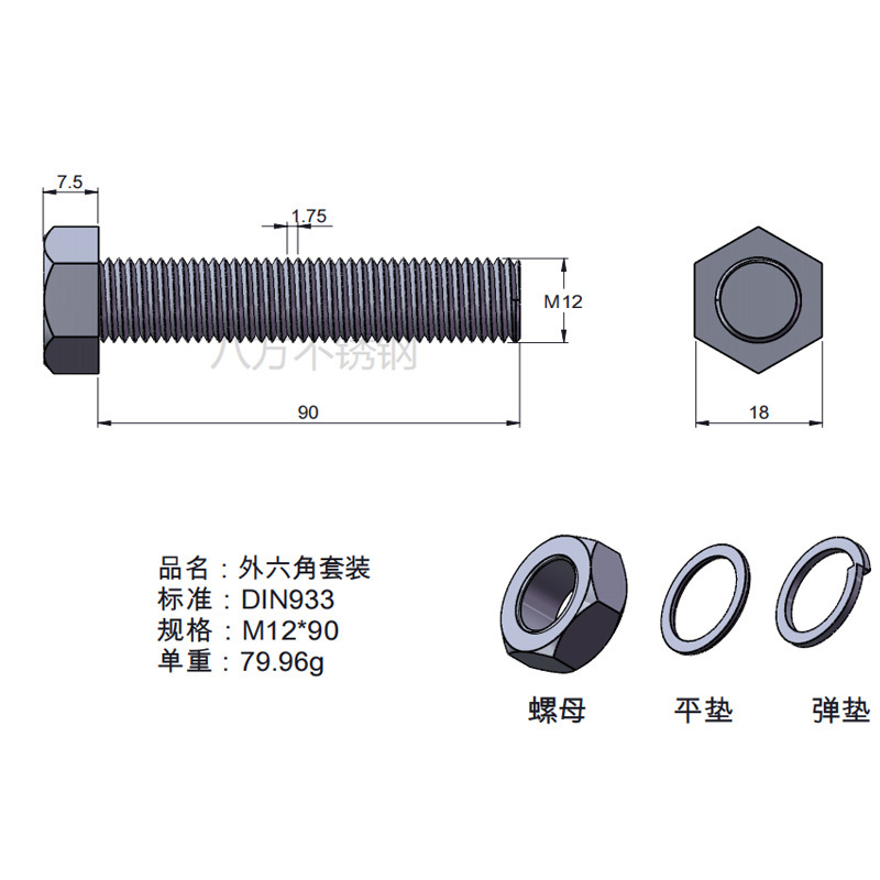 Tuerca de tornillo 304 acero inoxidable hexagonal conjunto de alta resistencia con almohadilla perno de tornillo antideslizante M3M4M5M6M12