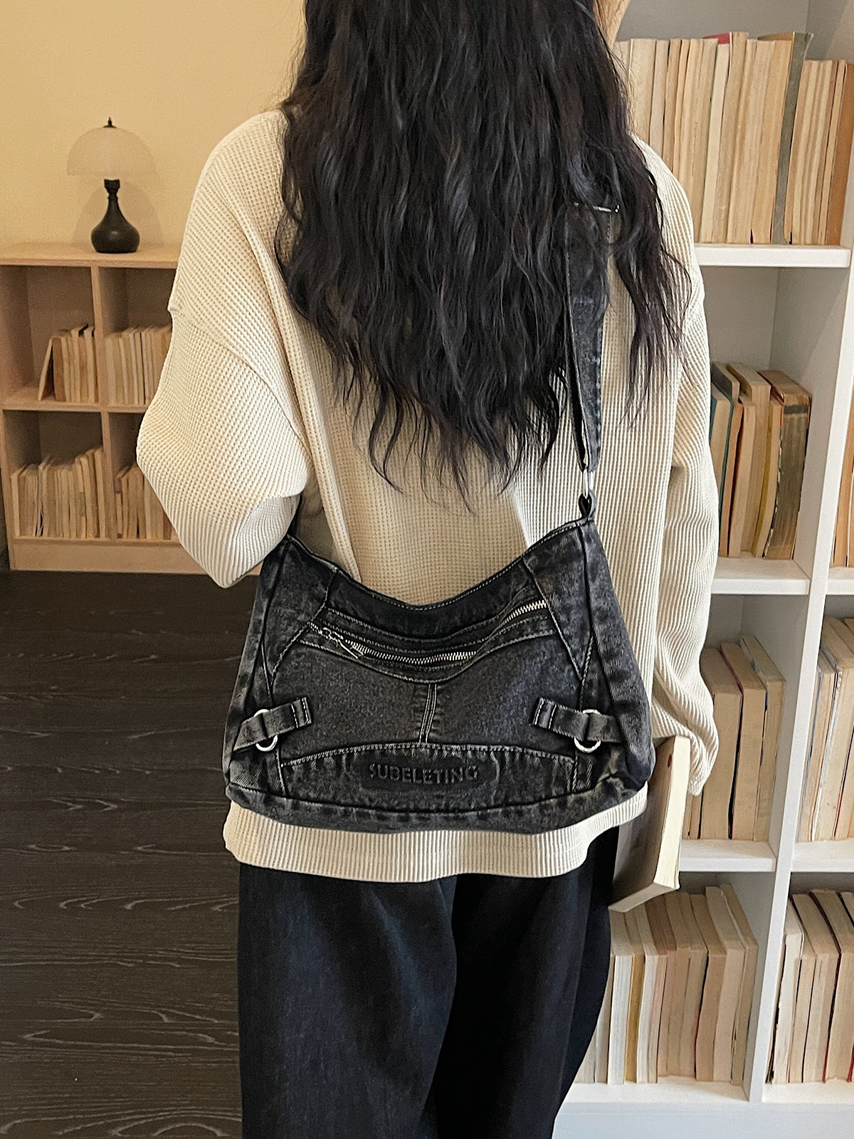 Bolsa de denim retro lavada en agua para mujeres 2026 nuevo estilo transfronterizo ocio simple hombro brazo bolso de viaje image 4