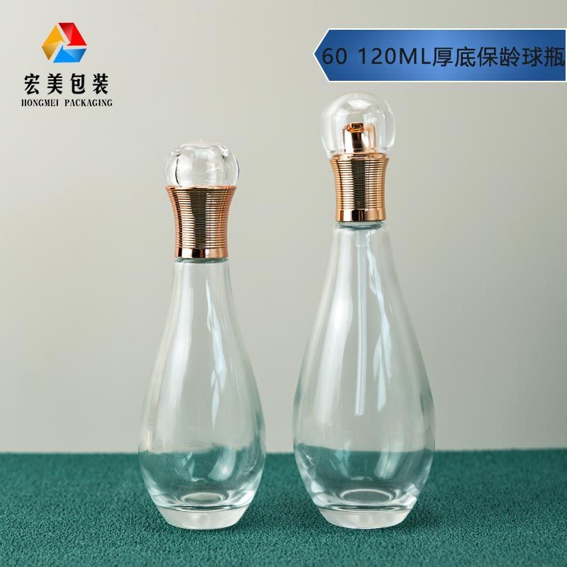 现货透明玻璃60ml保龄球套装瓶50g膏霜瓶120ml乳液按压瓶化妆品瓶