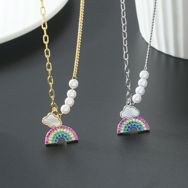 1 Piece Cute Rainbow Copper Irregular Plating Inlay Zircon Pendant Necklace display picture 1