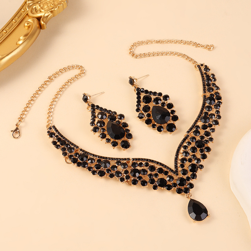 Conjunto de joyería de diamante transfronterizo, collar europeo y americano, pendientes de dos piezas, joyería de diamante de lujo de alto nivel.
