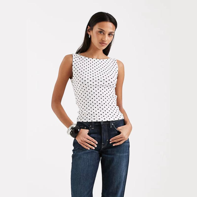 European and American Ins-Style Polka Dot Print Design Top for Women, 2026 Summer Spicy Girl Style Sleeveless T-Shirt, Elegant American-Style Tank Top