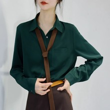 领带设计感小甜酷 长袖微宽松衬衫女 气质通勤上衣秋简约衬衣chic