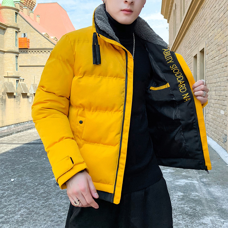 Ropa acolchada de algodón de invierno para hombres ropa acolchada de algodón grueso forrada de lana ropa acolchada de algodón bordada con cuello de pie de moda para todo el partido más tamaño en stock