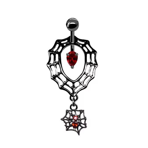 Cross-border red spider web pendant zinc alloy belly button ring heart-shaped upper and lower navel ornaments navel nail piercing jewelry manufacturer