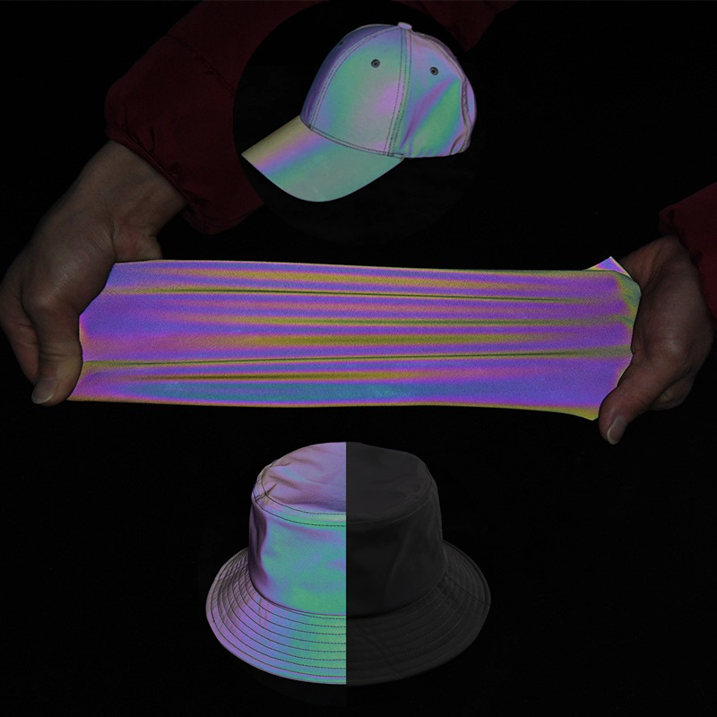 厂家棒球帽渔夫帽七彩反光面料柔软不起皱布料 七彩弹力反光面料