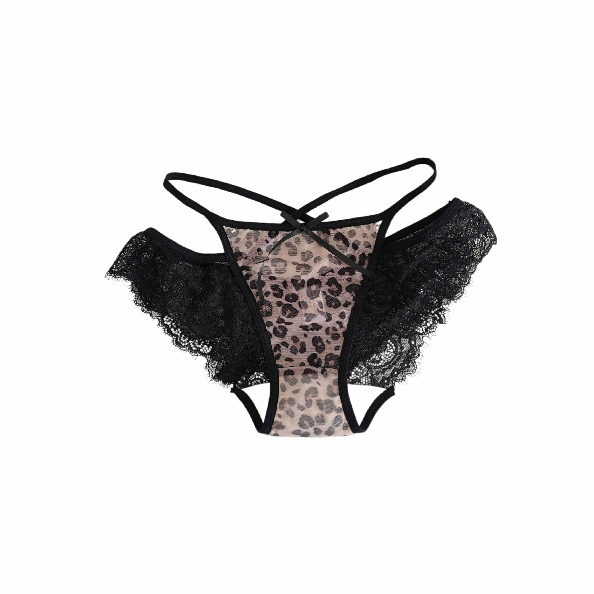 Cheetah Waige Ji * Calzoncillos de encaje con estampado de leopardo estilo de chica sexy puro deseo hueco cómodo entrepierna de algodón puro calzoncillos de cintura baja