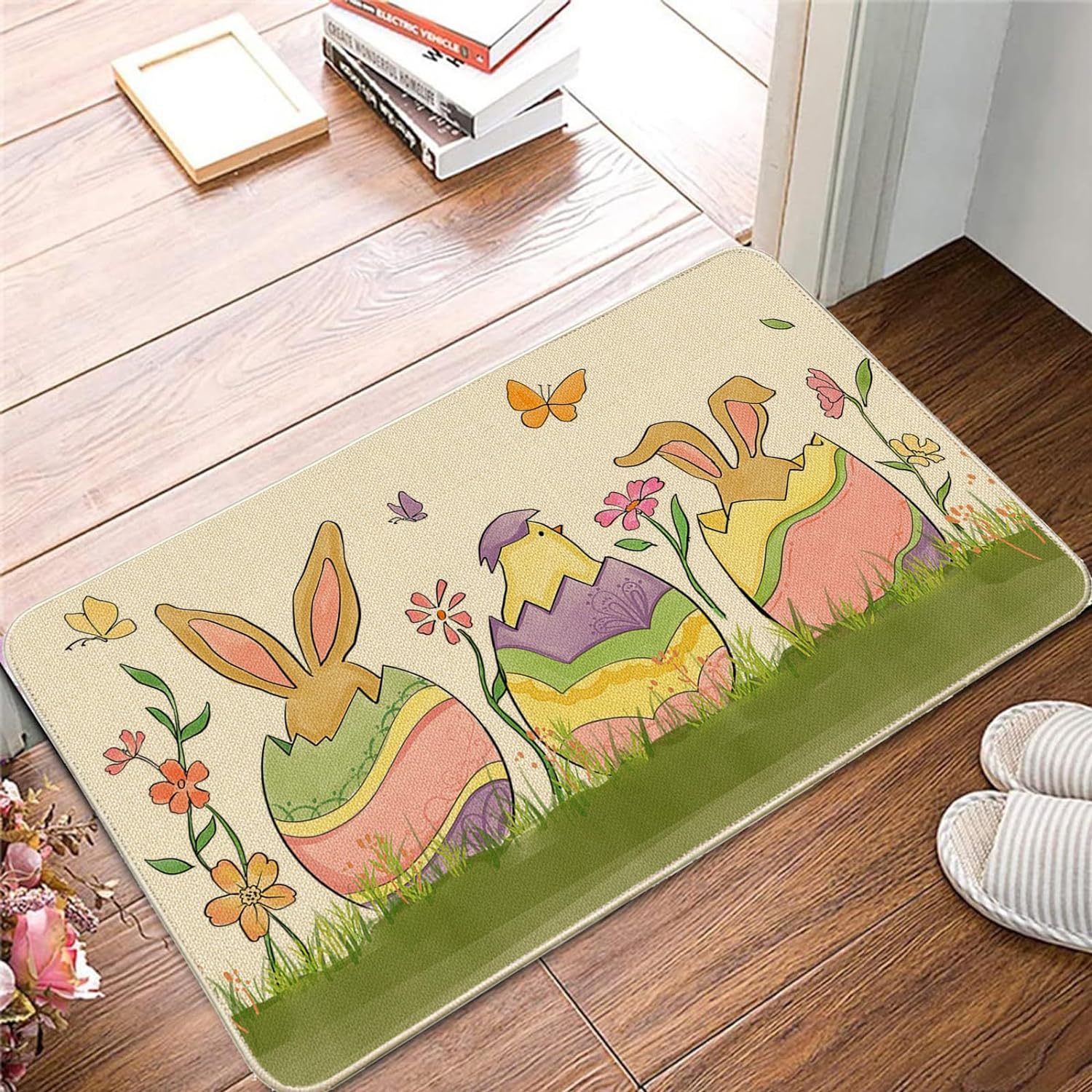 Easter Egg Crystal Velvet Floor Mat Non-slip Kitchen Door Rug_voghion.com