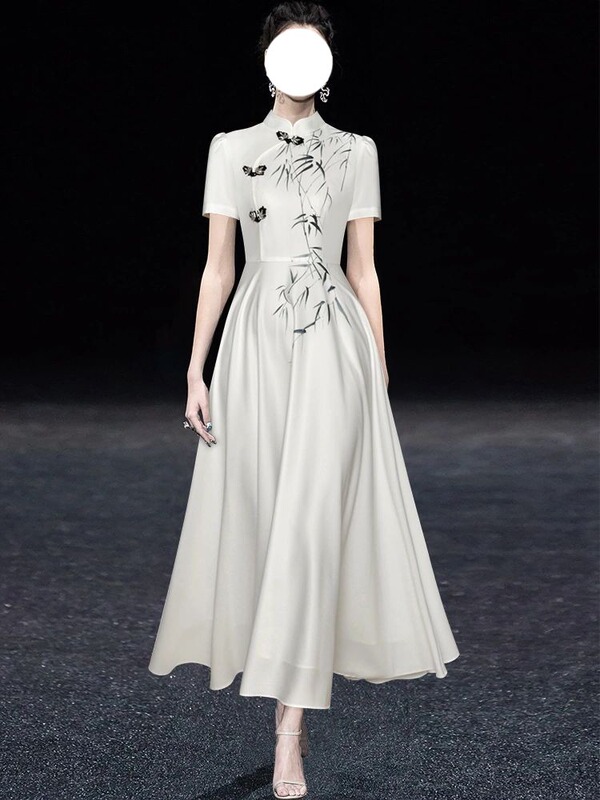 1359 New Chinese Style Bamboo Printing New Cheongsam Young Formal Occasion Summer Dress Elegant