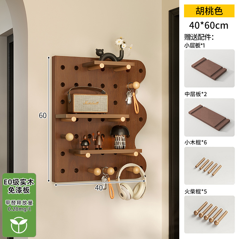 Hoyo de madera de color nuez hoyo tablero estante de madera sólida pared de modelado puerta de entrada de la casa pared detrás de la decoración estante de exhibición