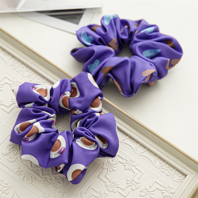 Changchun flower blue printing series large intestine hair band headgear cross-border elastic headrope satin hair band hair accessories_voghion.com