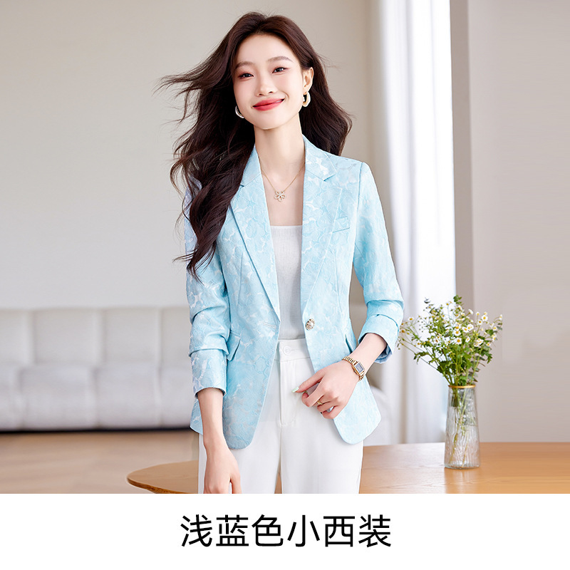蓝色提花女士短外套女春秋季款韩系百搭高级感小个子洋气质感8896|undefined