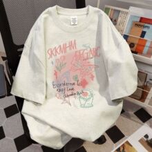 日系复古纯棉涂鸦印花短袖t恤女夏季可爱简约宽松半袖BF风上衣服