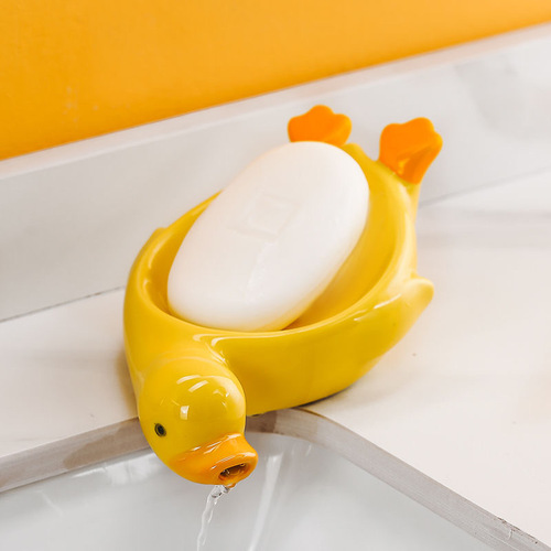 Creative little yellow duck ceramic soap box cute duck soap box storage rack bathroom drain soap dish