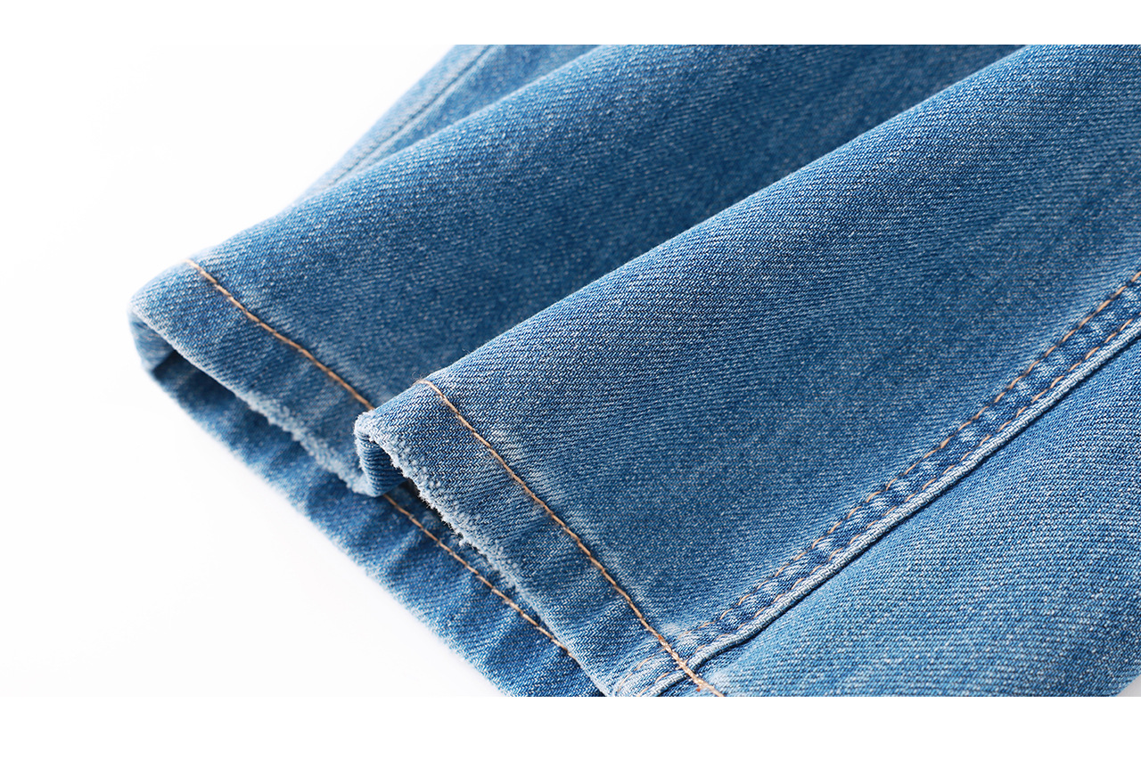 Quần jean nữ cạp cao ống suông vải cotton co giãn mềm mại — xanh lam chi tiết 31
