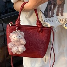 手提菜篮子包包女式2025新款潮韩国小众水桶包百搭红色单肩斜挎包