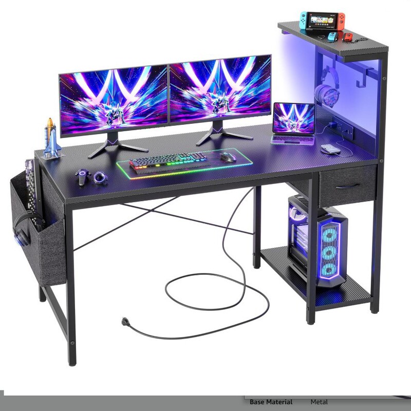 Desk 55inch Computer Desk Comes with Reversible Shelves and Storage Drawers with Organizers