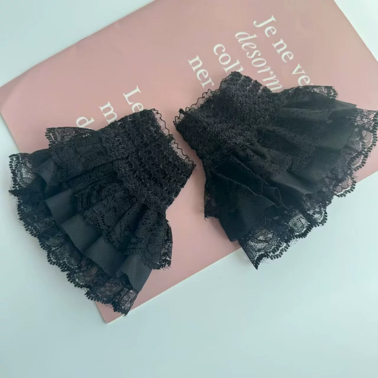 Короткие кружевные манжеты для запястья, аксессуары Lolita, японский soft-girl стиль, T13 чёрный/белый