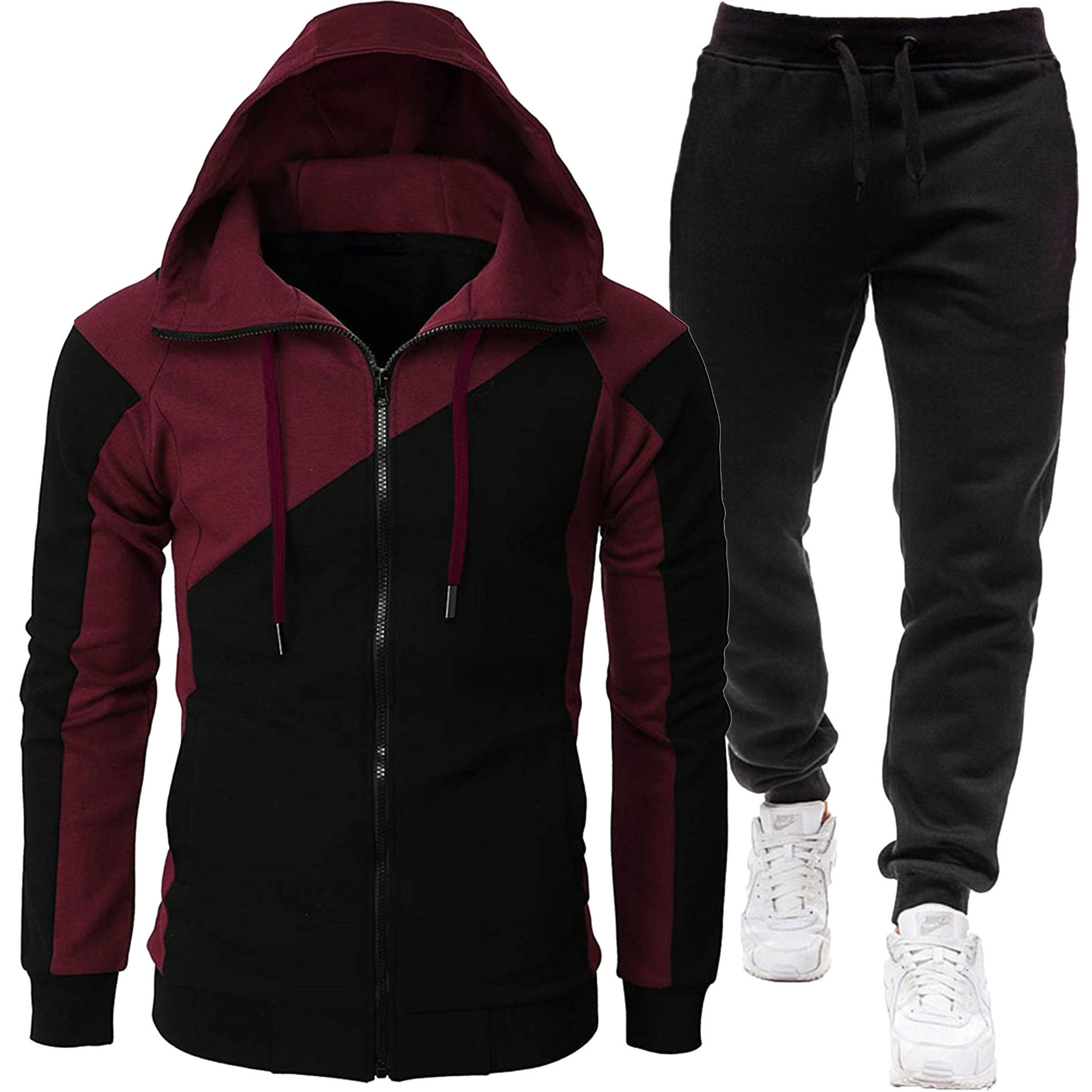 진한 빨강 + 검정 바지