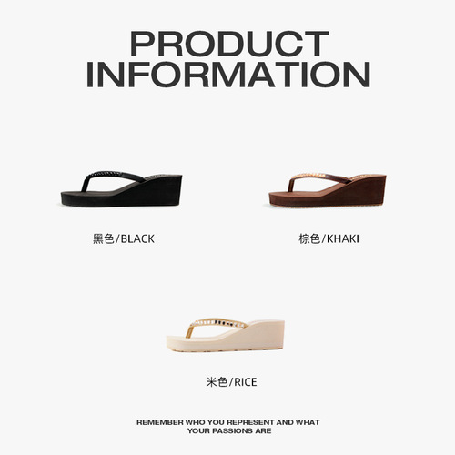 Ladies Summer High Heel Water Brick Anti-Slip Sandals Thick Sole Incline Heel Fashion Plain Color Slippers Wholesale