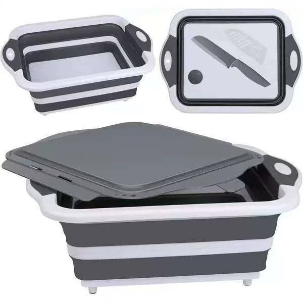 Plastic Folding Water Filter Basket for Home Use, Extendable Fruit and Vegetable Washing Basin, Portable Draining Cutting Board, Kitchen Tool