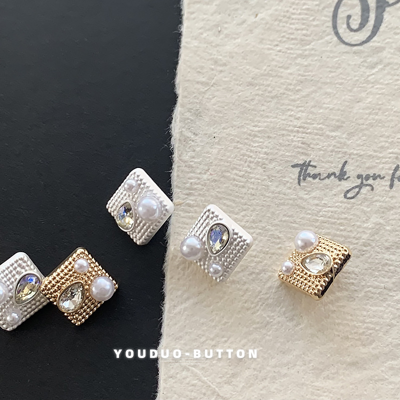 Metal Pearl Square Diamond Buttons for Shirts, Cardigans, Sweaters, Children's Clothing Buttons, Dress Buttons Wholesale