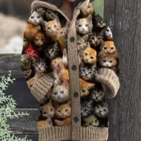 新款外贸亚马逊速卖通跨境3D印花秋冬季外套加厚连帽开衫毛衣