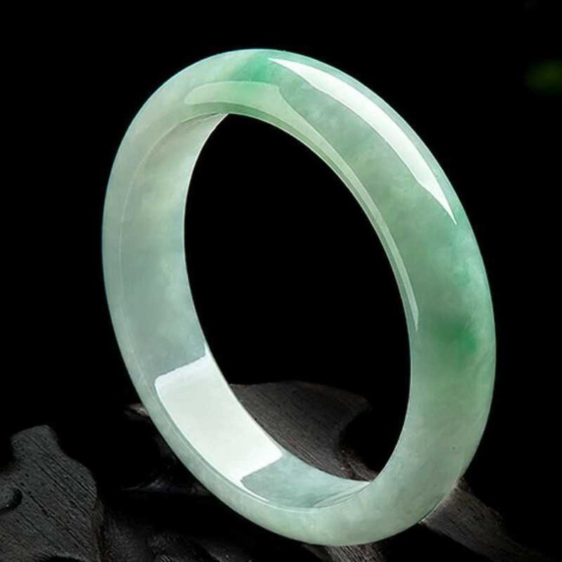 Vòng tay ngọc bích Miến Điện nổi hoa băng tự nhiên, đường kính trong 54–62 mm, có giấy chứng nhận — Hoa xanh nổi chi tiết 4
