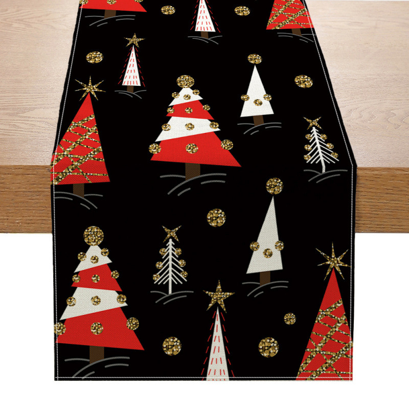 Camino de mesa navideño con estampado de muñeco de nieve y Santa