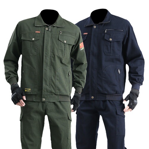 Spring and Autumn Thick Pure Cotton Workwear Set for Men, Construction Site Protective Clothing, Durable Auto Repair Welding Uniform