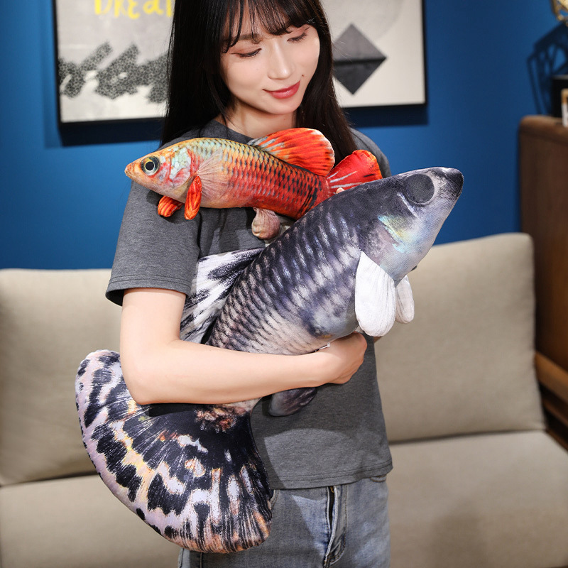 仿真孔雀鱼毛绒玩具抱枕彩色立体印花凤尾鱼水族馆鱼类玩偶公仔