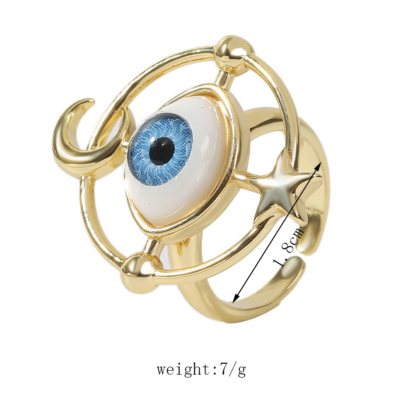 Trendy exquisite gold copper stars moon eye simple ring jewelry
