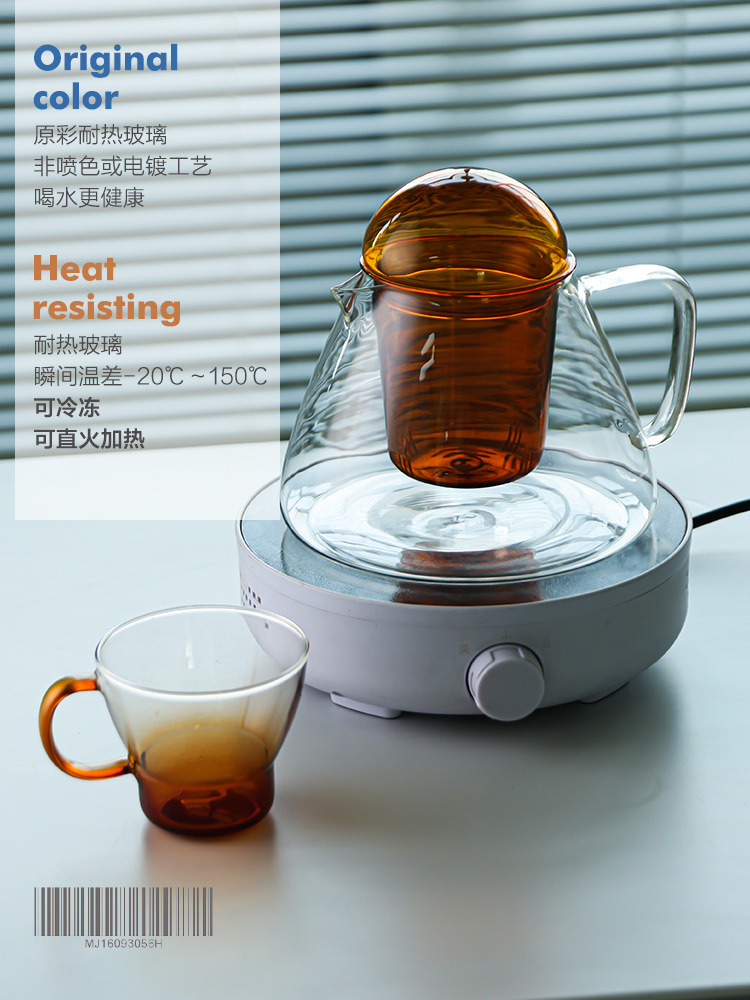 Neto rojo resistente a altas temperaturas todo el vidrio estufa de cerámica eléctrica hervida tetera para la separación de té doméstico té negro té hirviendo