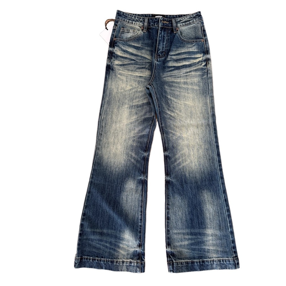 Men's Clothing Unisex Distressed Wide Leg Trousers Hong Kong Style Flared Jeans Retro Loose Fit For Commuting_mkmklike.com