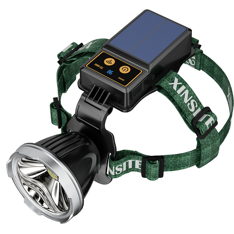 Faro de luz fuerte transfronterizo impermeable luz de trabajo montada en la cabeza solar brillante iluminación de emergencia al aire libre de alta potencia