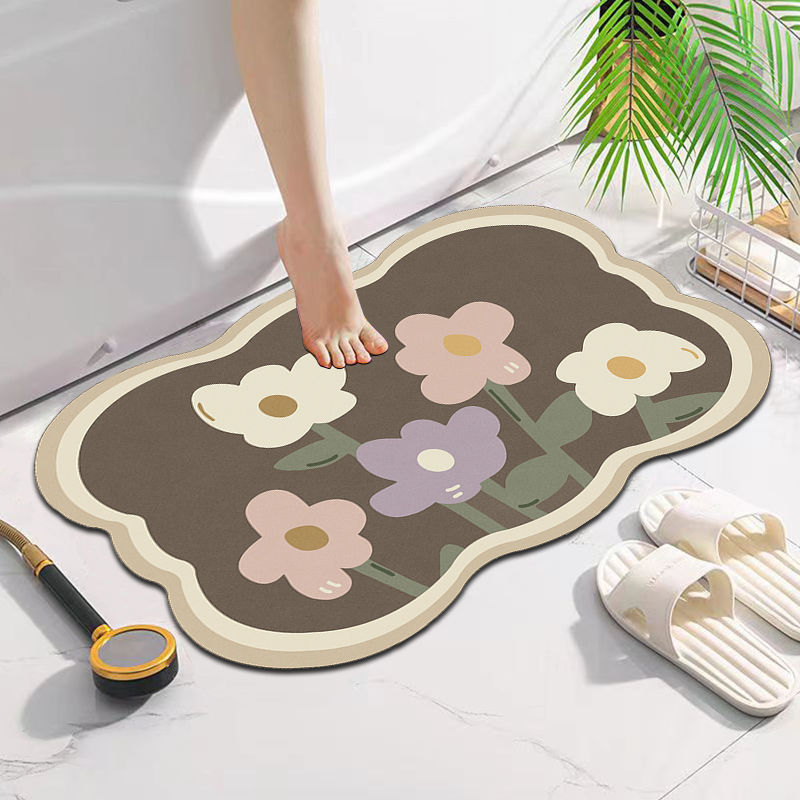 Home Bathroom Technology Fuzzy Soft Absorbent Rugs with Irregular Flower Shapes for Bathroom Toilet Door Stain Resistant Quick Drying Foot Mat