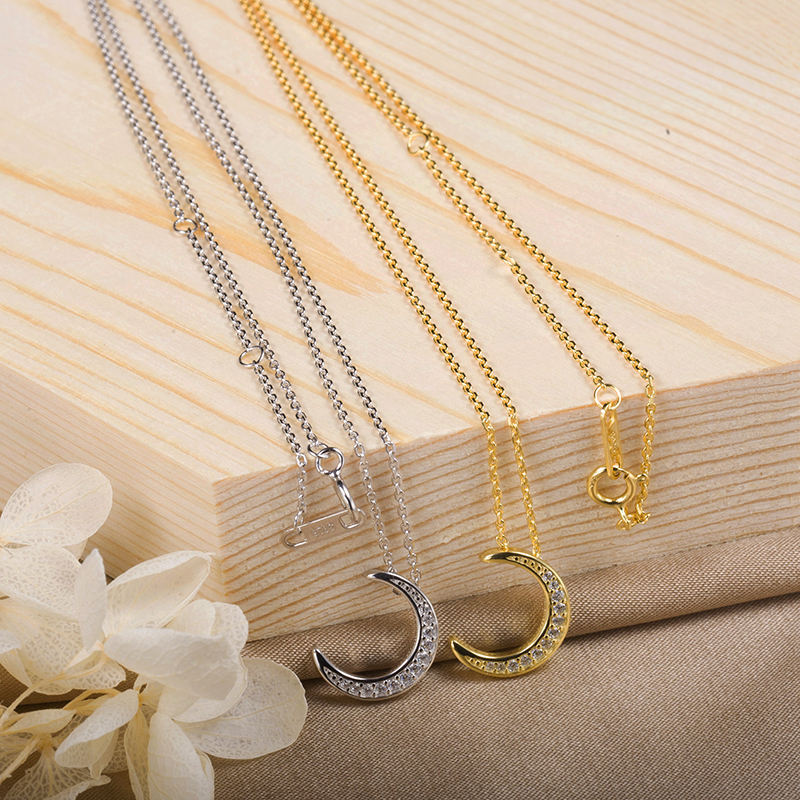 925 Sterling Silver Material Moon Pattern All Seasons Season Women's Gender 925 Sterling Silver Zircon Cable Chain Plating Moon Pendant Necklace