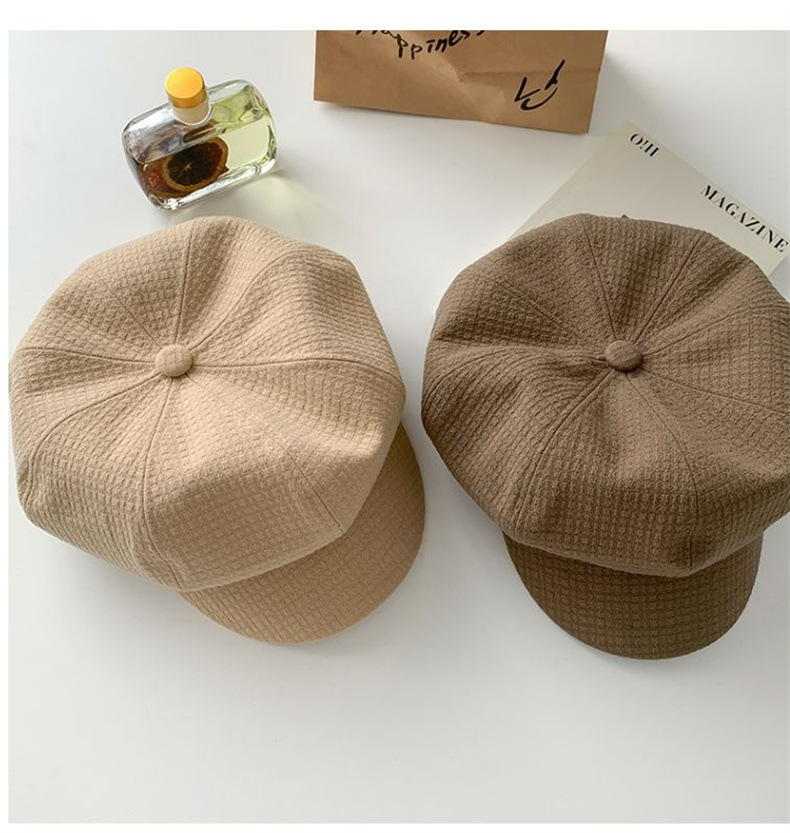 Neuer achteckiger Hut für Herbst und Winter für Kinder, achteckiger Hut mit britischem Waffelgitter für Frauen, Gürtelschnalle aus Metall, modischer und vielseitiger Maler_voghion.com