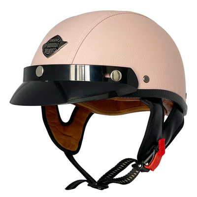 retro helmet men's and women's, Motosiklet kaskı (dəbilqə) - pink-flat-leather-helmet-m