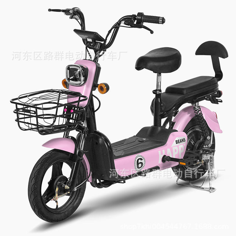 路群电动车厂欢乐豆2轮自行车电动电瓶车裸车代步车两人跨境热销