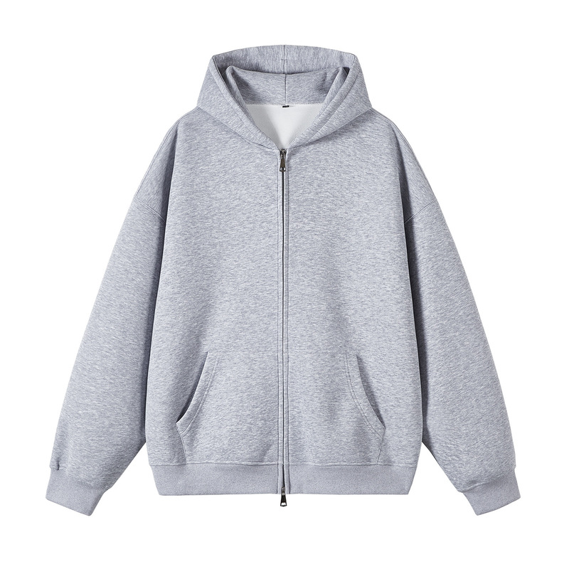 Trendy American Retro Heavyweight Double-Zip Cardigan Hooded Sweatshirt Unisex Loose Couple Style Versatile Casual Hoodie