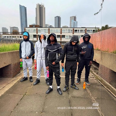 クロスボーダー共同ブランドの男性と女性の春と秋のフック反射ニットフード付きジッパーシャツスポーツカジュアルジャケットとスウェットパンツFZ0754