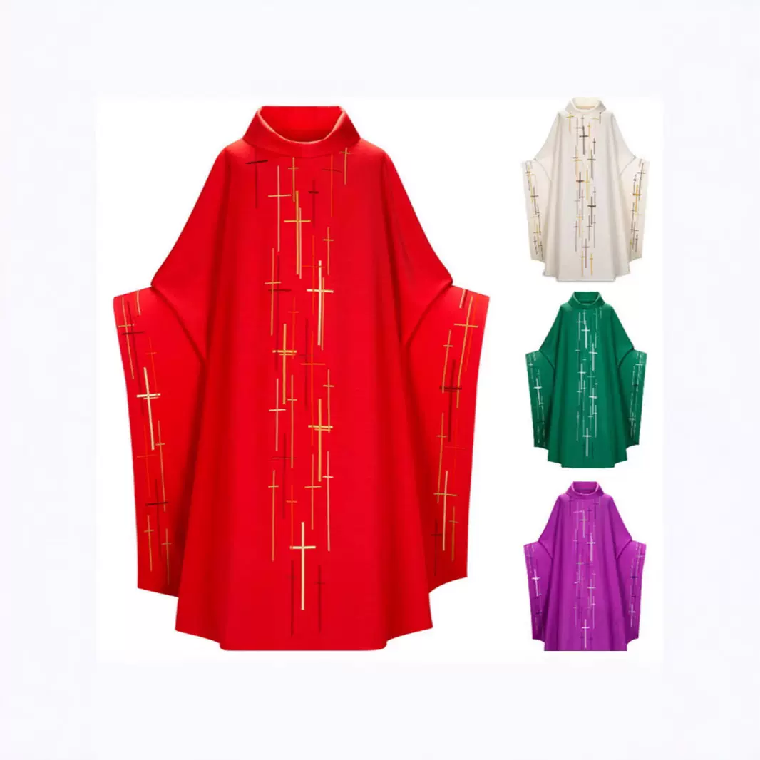 2025跨境万圣节男女立领复古长袍长衫十字架印花蝙蝠袖舞台表演服