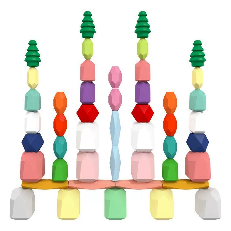 Красочная деревянная башня Montessori, конструктор, Дженга, игрушка, (跨境交易), раннее образование