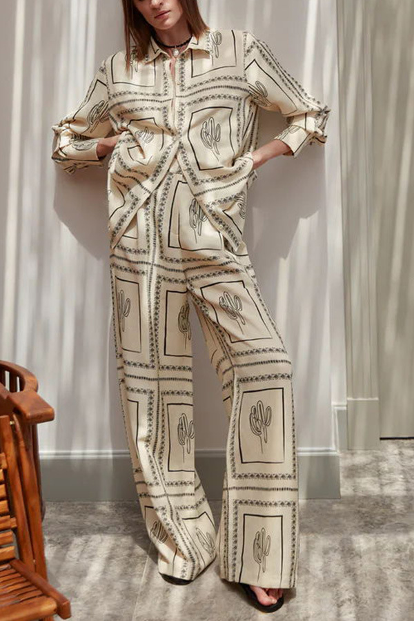 Casual Style Home Daily Women's Casual Cactus Polyester Printing Pant Co-ord Set Pants Sets